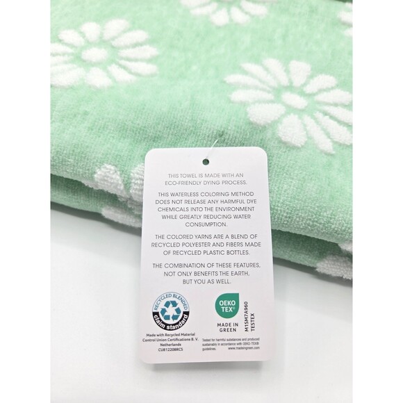 Common Thread Eco Melange White Daisy Mint Green Zero Twist Cotton Towel Set 6pc - Picture 3 of 9